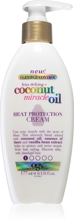OGX Coconut Miracle Oil θερμοπροστατευτική κρέμα για λείανση των ατίθασων μαλλιών
