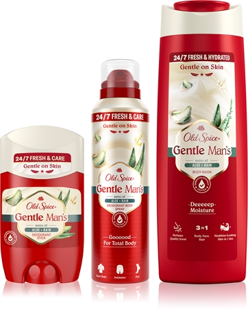 Old Spice Gentle Man's Aloe & Rain ensemble corps