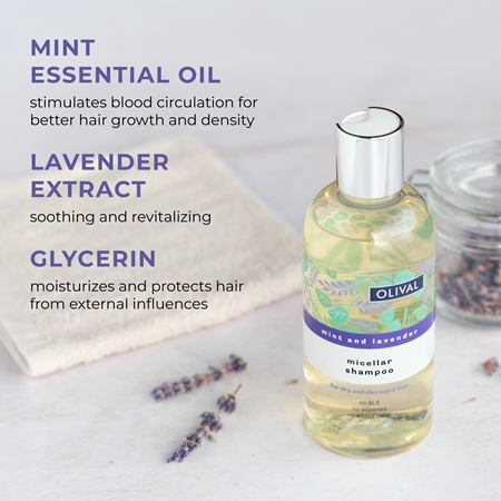 Olival Micellar Mint and Lavender Micelārais šampūns sausiem un bojātiem matiem