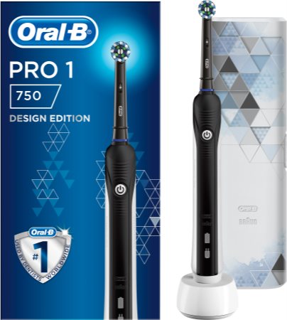 Oral B PRO 750 Cross Action Black Edition elektrinis dantų šepetėlis su krepšeliu
