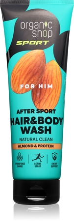 Organic Shop Sport Almond & Protein τζελ για ντους για σώμα και μαλλιά για άντρες