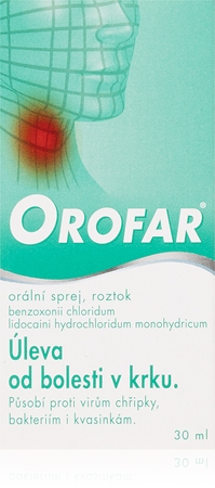 Orofar Orofar 2mg/ml+1,5mg/ml orální sprej, roztok na bolest v krku