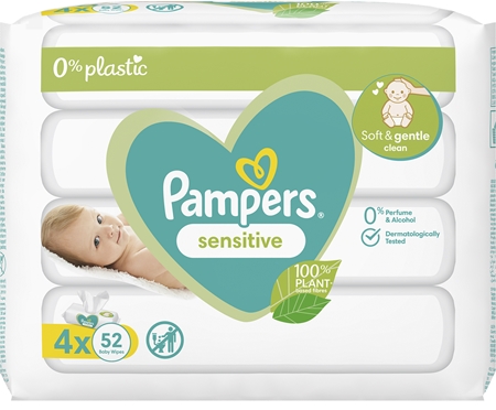 Pampers Sensitive Plastic Free vlhčené čisticí ubrousky pro děti pro citlivou pokožku