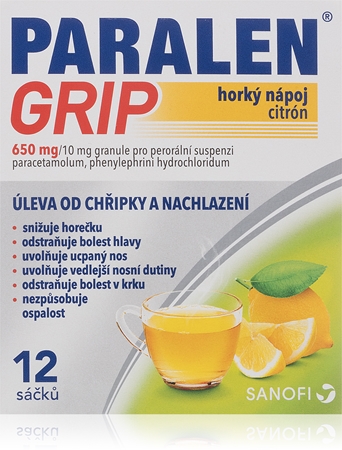 Paralen Grip Citrón 650mg/10mg vrecká pre prípravu horúceho nápoja
