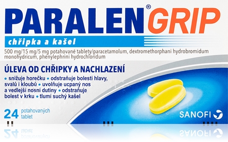Paralen Grip 500mg/15mg/5mg potahované tablety při chřipce a nachlazení