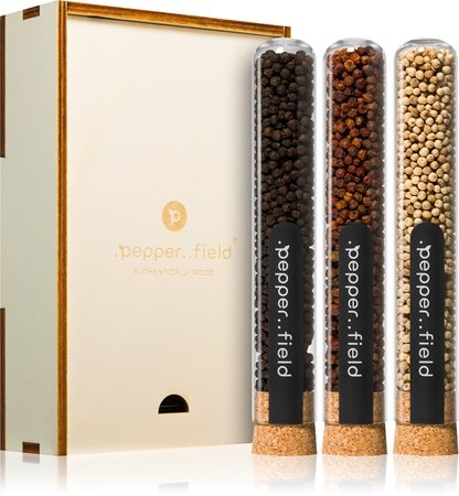 .pepper..field Glasröhrchenset mit Kampot-Pffefer in einer Geschenkbox Geschenkset in Schachtel