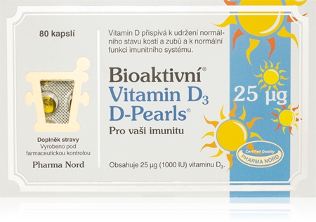 Pharma Nord Bioaktivní Vitamin D3 D-Pearls 25 mcg tobolky pro podporu imunitního systému a normální stav zubů