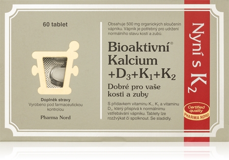 Pharma Nord Bioaktivní Kalcium+D3+K1+K2 žvýkací tablety pro normální funkci imunitního systému, stav kostí, zubů a činnost svalů