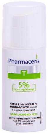 Pharmaceris T-Zone Oily Skin Sebo-Almond Peel crema de noapte pentru curatare si regenerativa pentru uniformizarea culorii pielii