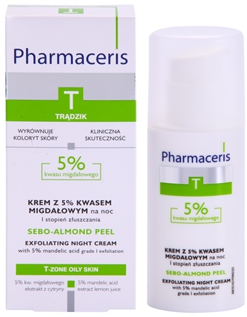 Pharmaceris T-Zone Oily Skin Sebo-Almond Peel crema de noapte pentru curatare si regenerativa pentru uniformizarea culorii pielii