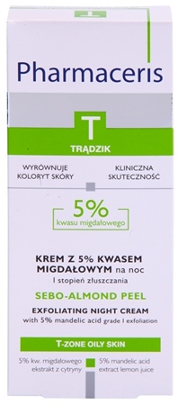 Pharmaceris T-Zone Oily Skin Sebo-Almond Peel crema de noapte pentru curatare si regenerativa pentru uniformizarea culorii pielii