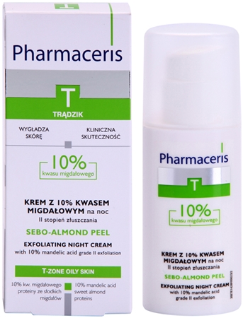Pharmaceris T-Zone Oily Skin Sebo-Almond Peel Nachtcreme zur Regulation und Reinigung zur Erneuerung der Hautoberfläche