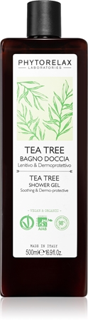 Phytorelax Laboratories Tea Tree rauhoittava suihkugeeli sisältää teepuuöljyä