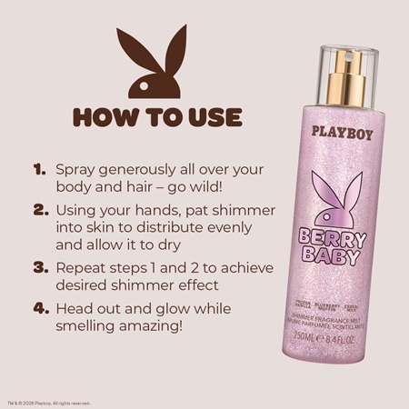 Playboy Berry Baby Body Spray with glitter for women