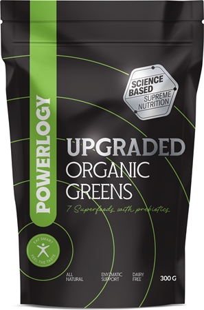 Powerlogy Upgraded Organic Greens Pulver zur Herstellung von Getränken mit entschlackendem Effekt