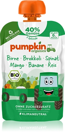 Pumpkin Organics BIO brokolice, špenát s hruškou, mango, maracuja dětský příkrm