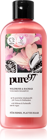 pure97 Wildrose & Baobab σαμπουάν για όγκο για λεπτά και άτονα μαλλιά