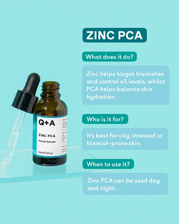 Q+A Zinc PCA стягащ крем за кожа за изглаждане на кожата и минимизиране на порите