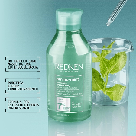 Redken Amino Mint shampoo detergente delicato per capelli che si ungono rapidamente