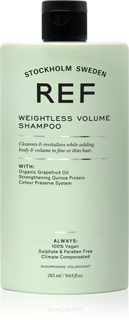 REF Weightless Volume Shampoo šampūnas ploniems, purumą praradusiems plaukams apimčiai nuo pat šaknų