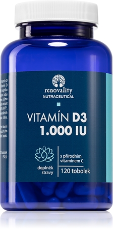 Renovality Vitamín D3 1000 I.U + vitamín C tobolky pro normální funkci imunitního systému, stav kostí, zubů a činnost svalů