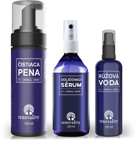 Renovality Odličovací sérum, Čistící pěna a Růžová voda coffret (para todos os tipos de pele) para mulheres