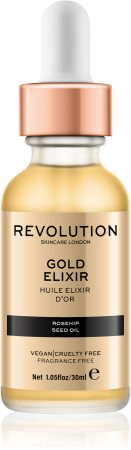 Revolution Skincare Gold Elixir kasvoeliksiiri sisältää ruusunmarjaöljyä