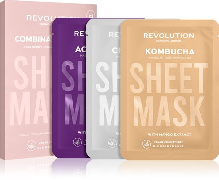 Revolution Skincare Biodegradable Combination Skin sheet mask set (for irritated and oily skin with excessive peeling)