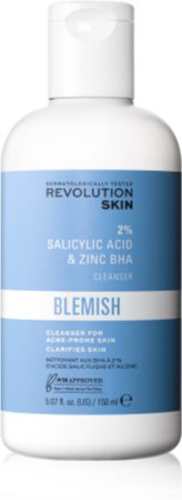 Revolution Skincare Blemish 2% Salicylic Acid & Zinc BHA émulsion nettoyante exfoliante pour peaux à problèmes, acné