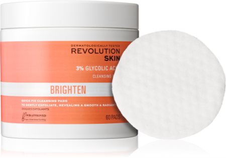 Revolution Skincare Brighten 3% Glycolic Acid toalhetes de limpeza