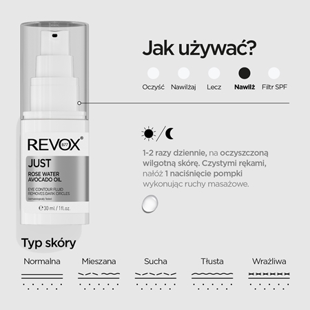 Revox B77 JUST Rose Water Avocado Oil Eye Care nawilżający fluid do okolic oczu przeciw cieniom
