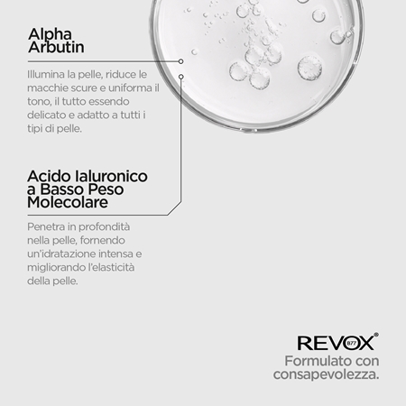 Revox B77 JUST Alpha Arbutin 2% + HA siero illuminante per viso e collo