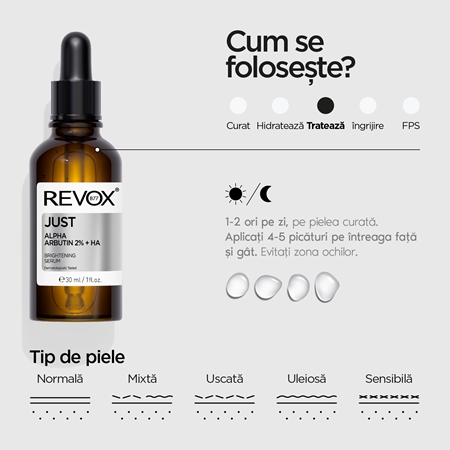Revox B77 Just Alpha Arbutin 2% + HA ser cu efect iluminator pentru față și gât