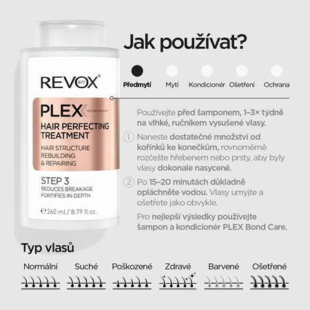 Revox B77 PLEX Hair Perfecting Treatment. Step 3 před-šamponová péče pro barvené a poškozené vlasy