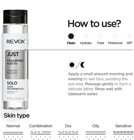 Revox B77 Just Hyaluronic Acid 3% Niisutav ja puhastav geel näole