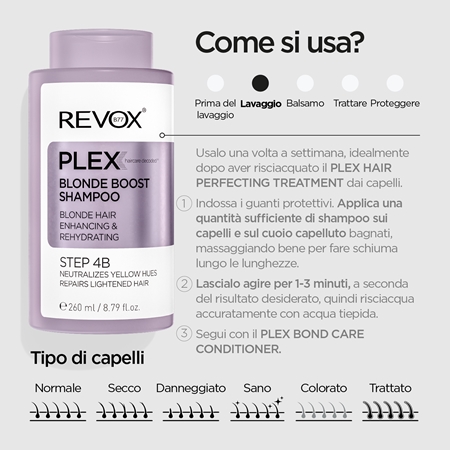 Revox B77 PLEX Blonde Boost Shampoo. Step 4B shampoo anti-giallo per capelli biondi