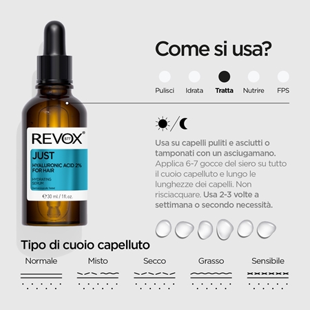 Revox B77 JUST Hyaluronic Acid 2% for Hair siero idratante per capelli e cuoio capelluto