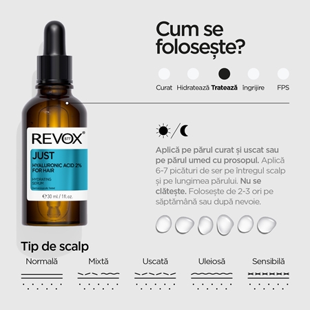 Revox B77 JUST Hyaluronic Acid 2% for Hair ser hidratant pentru par si scalp