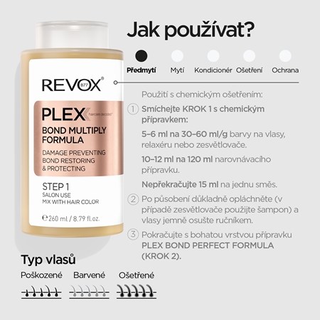 Revox B77 PLEX Bond Multiply Formula. Step 1 ochranná péče pro poškozené, chemicky ošetřené vlasy