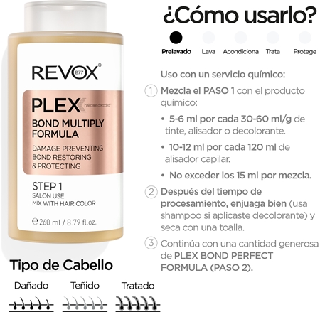 Revox B77 PLEX Bond Multiply Formula. Step 1 cuidado protector para cabello dañado, químicamente tratado