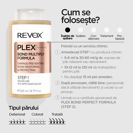 Revox B77 PLEX Bond Multiply Formula. Step 1 Ingrijire protectoare pentru par degradat sau tratat chimic