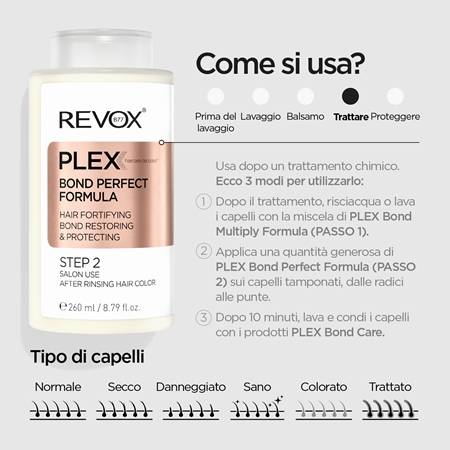 Revox B77 PLEX Bond Perfect Formula. Step 2 trattamento rinforzante post trattamento chimico dei capelli