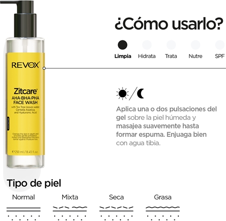 Revox B77 Zitcare AHA BHA PHA Face Wash gel limpiador suave con efecto exfoliante