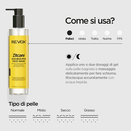 Revox B77 Zitcare AHA BHA PHA Face Wash gel detergente delicato con effetto esfoliante