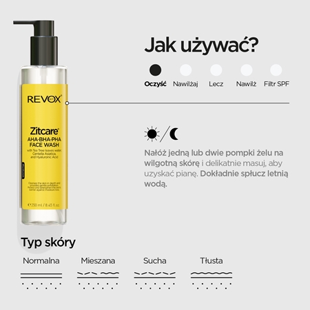 Revox B77 Zitcare AHA BHA PHA Face Wash delikatny żel oczyszczający z efektem złuszczającym