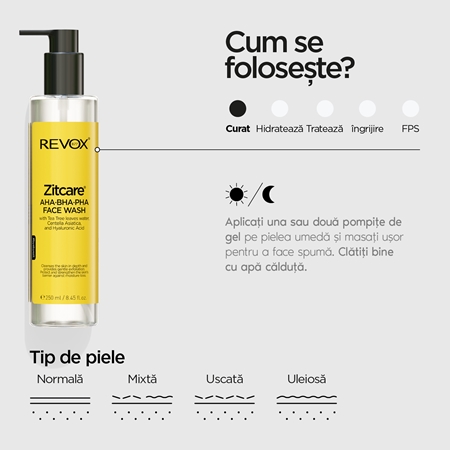 Revox B77 Zitcare AHA BHA PHA Face Wash gel de curățare blând cu efect de exfoliere