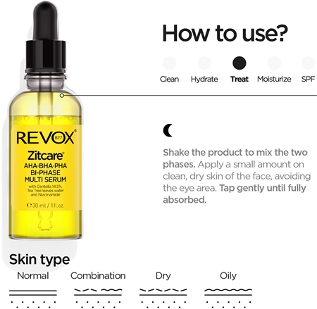 Revox B77 Zitcare AHA BHA PHA Bi-Phase Multi Serum sérum bi-phasé pour lisser et matifier la peau