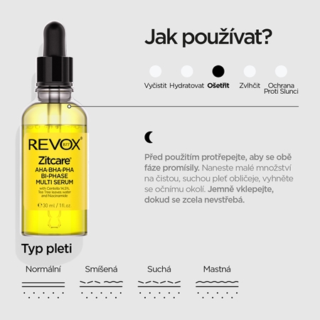 Revox B77 Zitcare AHA BHA PHA Bi-Phase Multi Serum dvoufázové sérum pro vyhlazení a zmatnění pleti