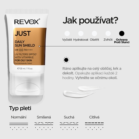 Revox B77 JUST Daily Sun Shield ochranný krém pro mastnou a smíšenou pleť SPF 50+