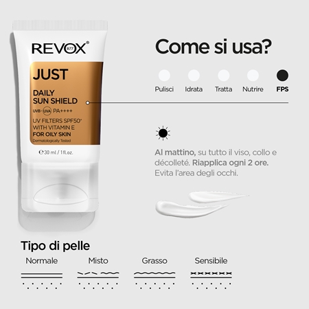 Revox B77 JUST Daily Sun Shield crema protettiva per pelli grasse e miste SPF 50+